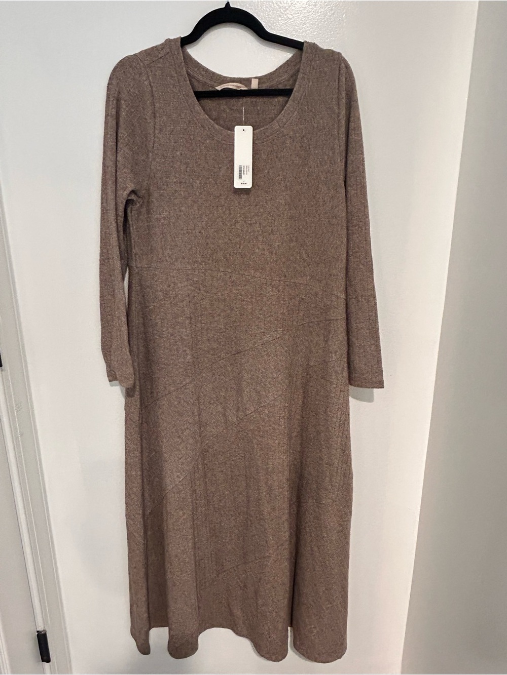 Soft Surroundings Taupe Long Sleeve Scoop Neck Knit Dress